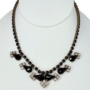Black Glass Statement Choker Necklace 14.5" Formal Evening Jewelry